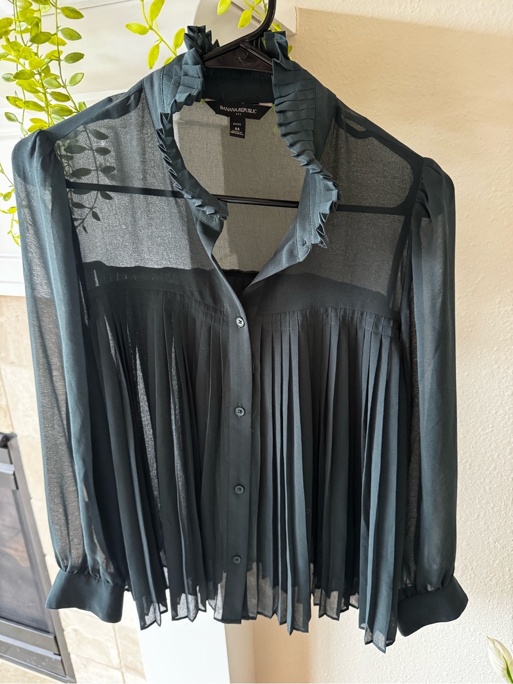 Banana Republic Sheer Pleated Blouse - Teal Green